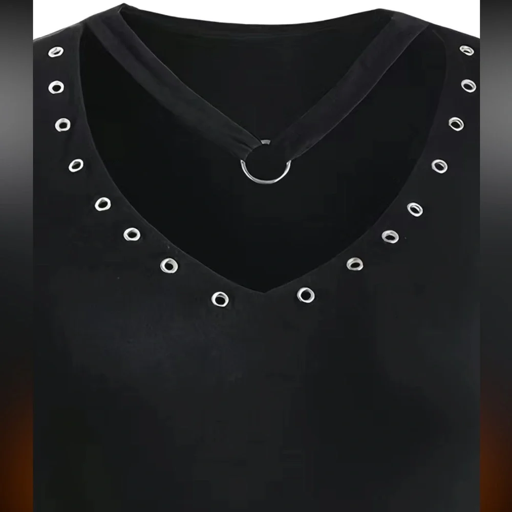 3XL (22) Plus Size V Neck Cold Shoulder Ring T-shirt Casual Women’s Stretch NWOT - Picture 4 of 7